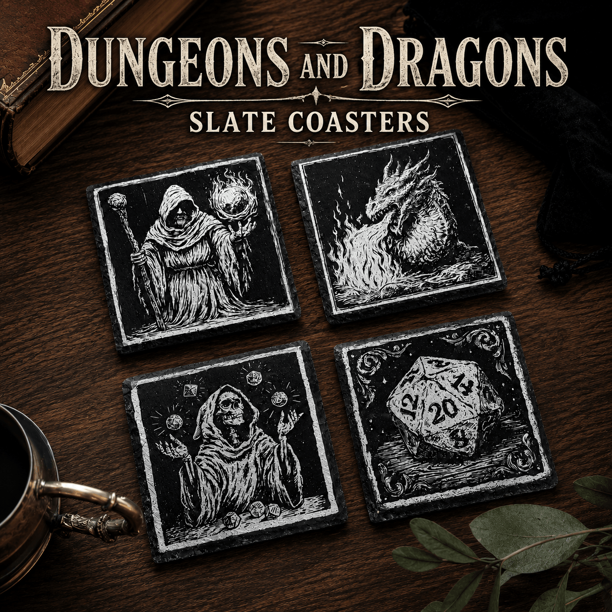 Dungeons and Dragons Fantasy Slate Coasters