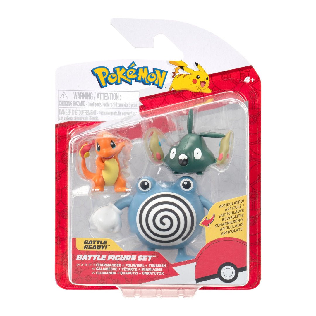 Pokémon 3 - pack Battle Figure - Charmander, Poliwhirl, Trubbish - GameOn.games