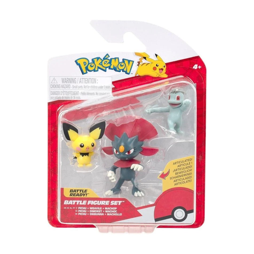 Pokémon 3 - pack Battle Figure - Pichu, Weavile, Machop - GameOn.games