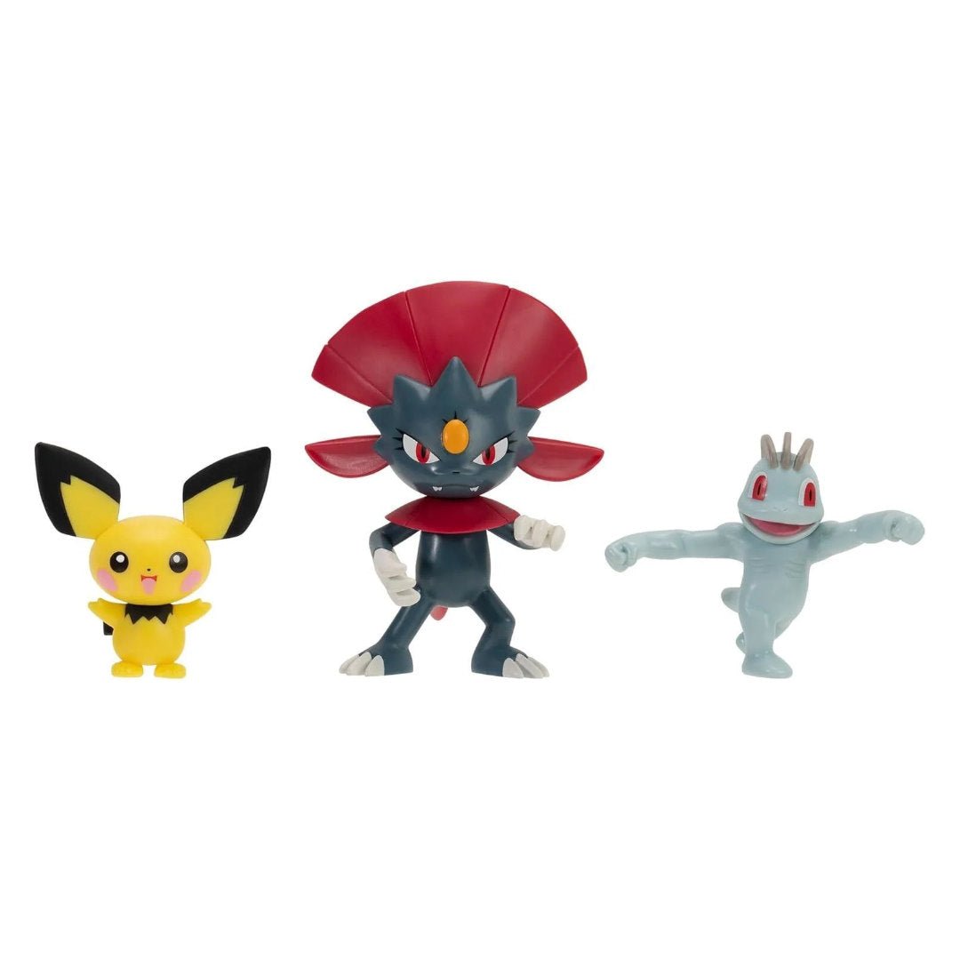 Pokémon 3 - pack Battle Figure - Pichu, Weavile, Machop - GameOn.games