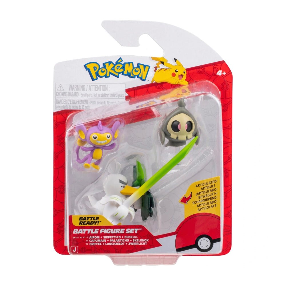 Pokémon Battle Figure 3 Pack - 2 - Inch Aipom, Duskull & 3 - Inch Sirfetch'd - GameOn.games
