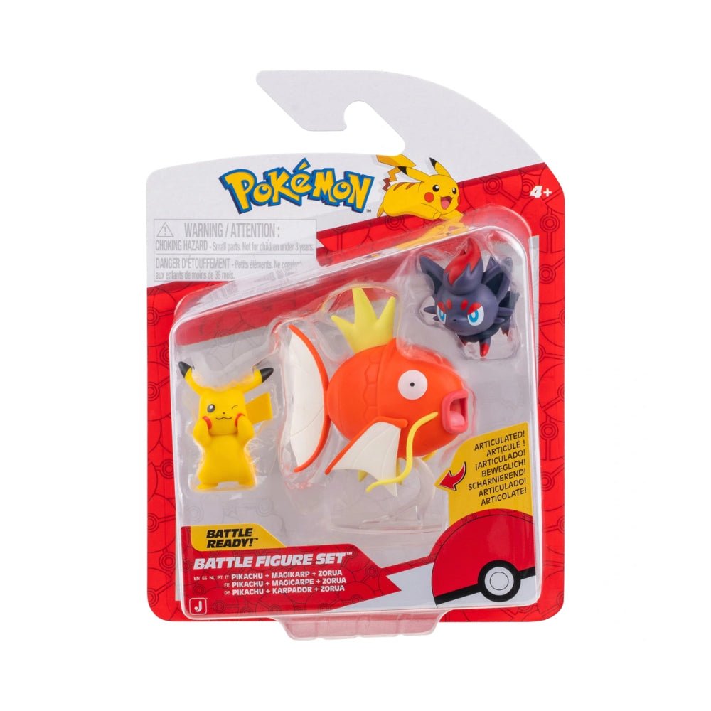 Pokémon Battle Figure 3 Pack - 2 - Inch Pikachu, Zorua & 3 - Inch Magikarp - GameOn.games