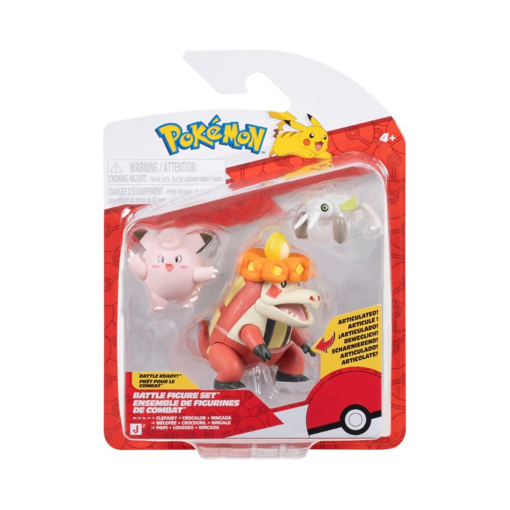 Pokémon Battle Figure 3 Pack - Crocalor, Clefairy & Nincada - GameOn.games