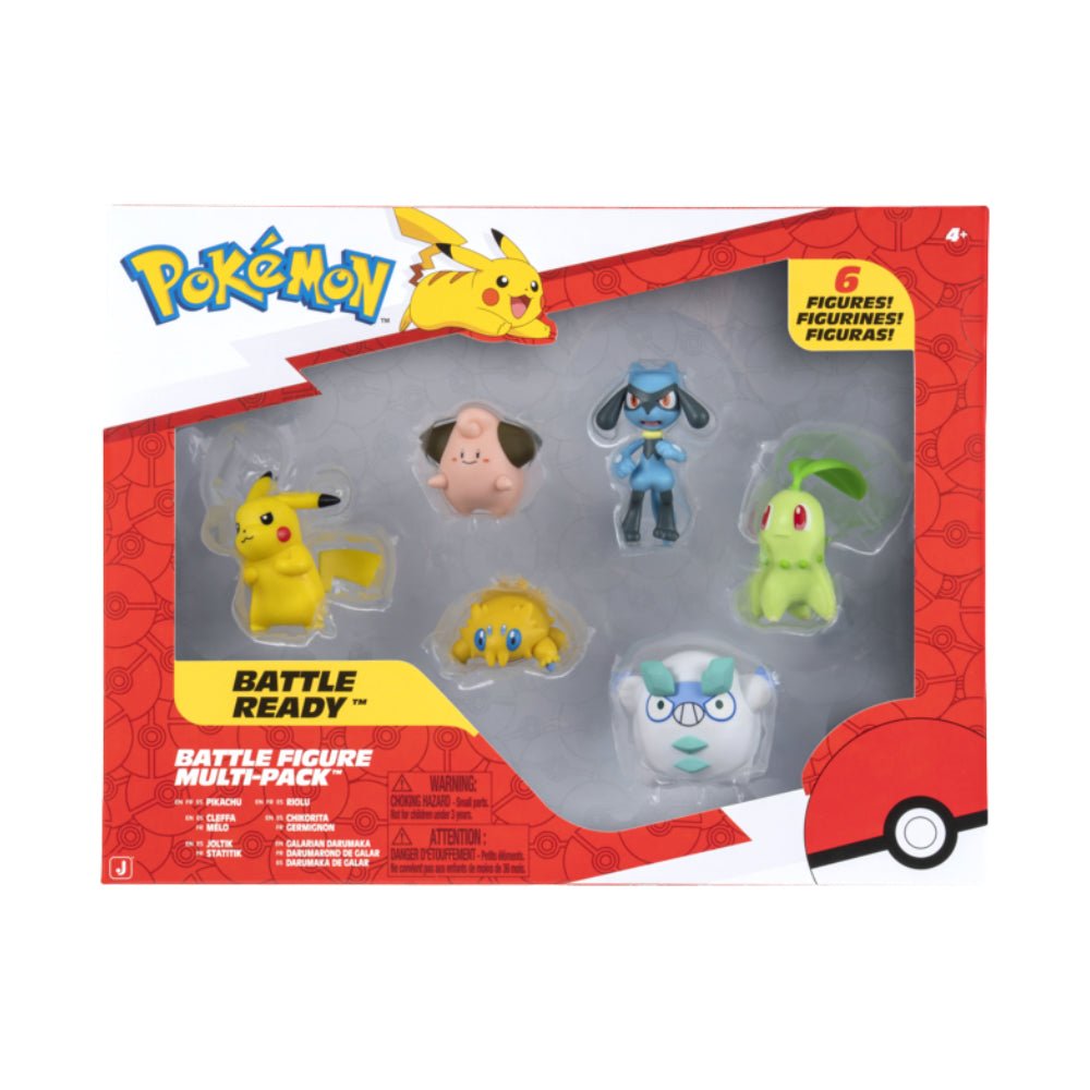 Pokémon Battle Figure Pack - 6 Battle Figures - Pikachu, Cleffa, Joltik, Riolu, Chikorita, Galarian Darumaka - GameOn.games