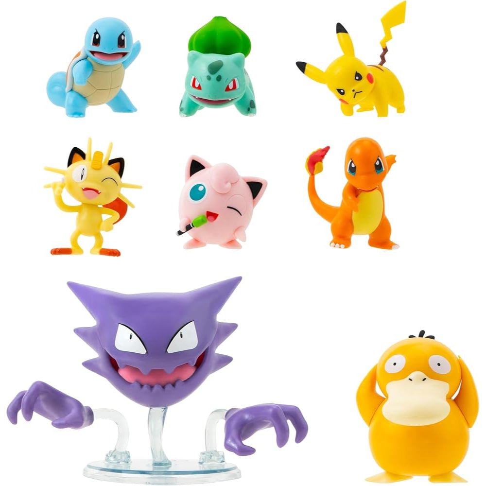 Pokémon Battle Figure Pack - 8 Battle Figures - Jigglypuff, Meowth, Pikachu, Squirtle, Charmander, Bulbasaur, Psyduck, Haunter - GameOn.games