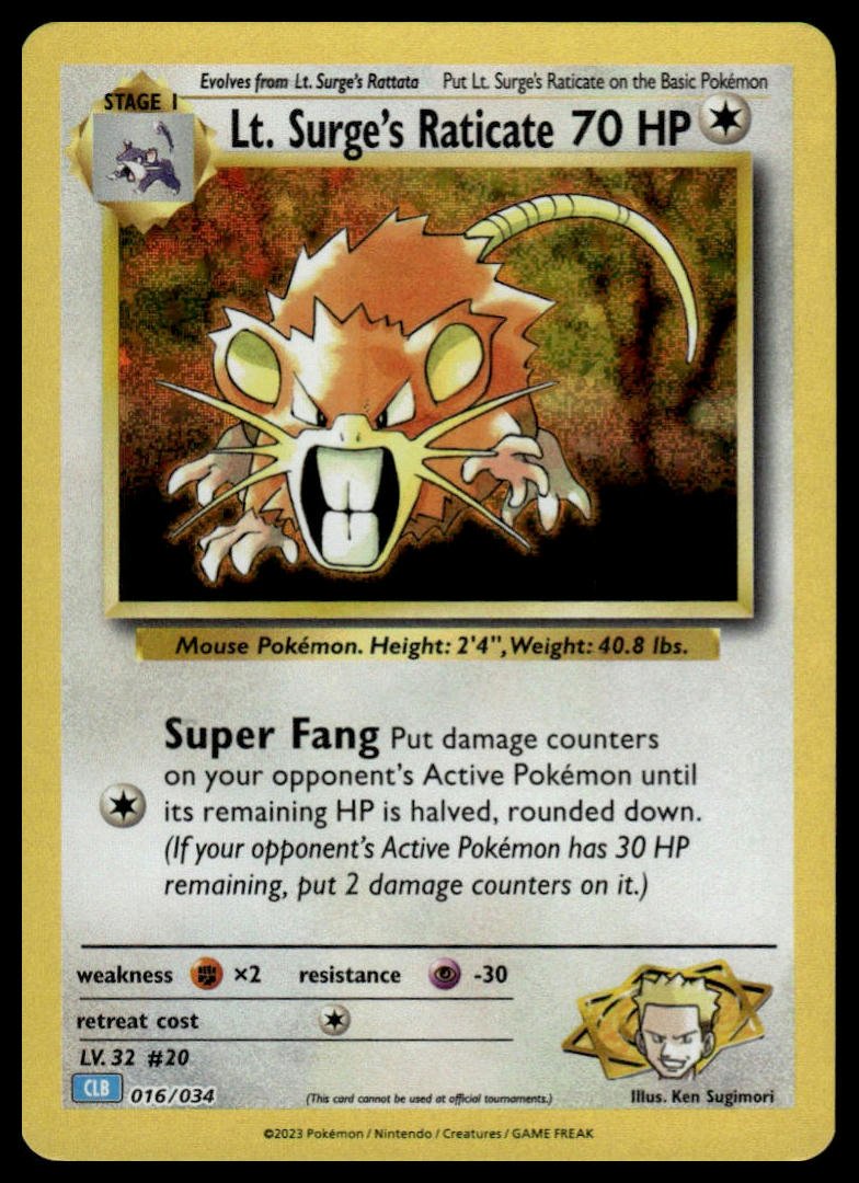 Pokémon TCG - Lt. Surge's Raticate (Trading Card Game Classic 016 CLB) - GameOn.games