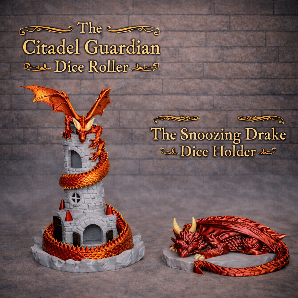 The Citadel Guardian Dice Roller & Snoozing Drake Dice Holder - GameOn.games