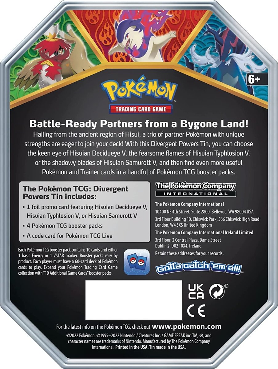 Pokémon TCG: Divergent Powers Tin – Hisuian Typhlosion V - GameOn.games